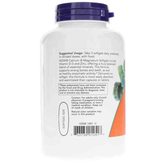 Calcium & Magnesium Softgels with Vitamin D3 & Zinc, NOW